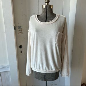 POL Cream Velour One Pocket Pullover Sweatshirt Sweater Top